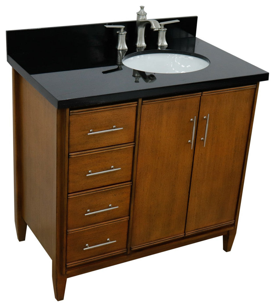 37" Single Vanity, Walnut Finish With Black Galaxy