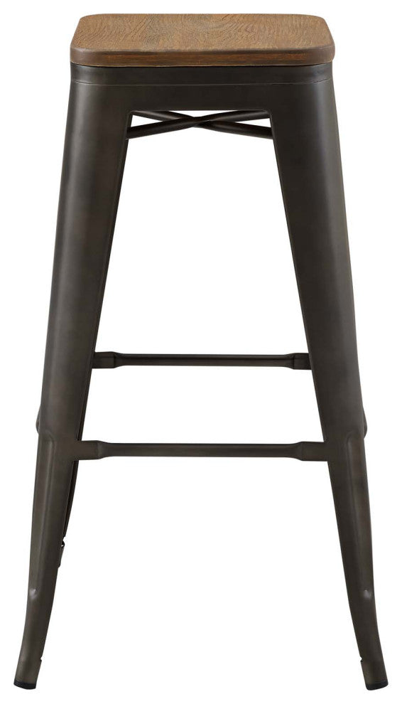 Bar Stool Chair Barstool, Set of 4, Wood, Metal, Brown, Modern, Bar Pub Bistro