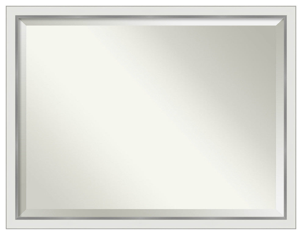 Eva White Silver Narrow Beveled Bathroom Wall Mirror - 43 x 33 in.