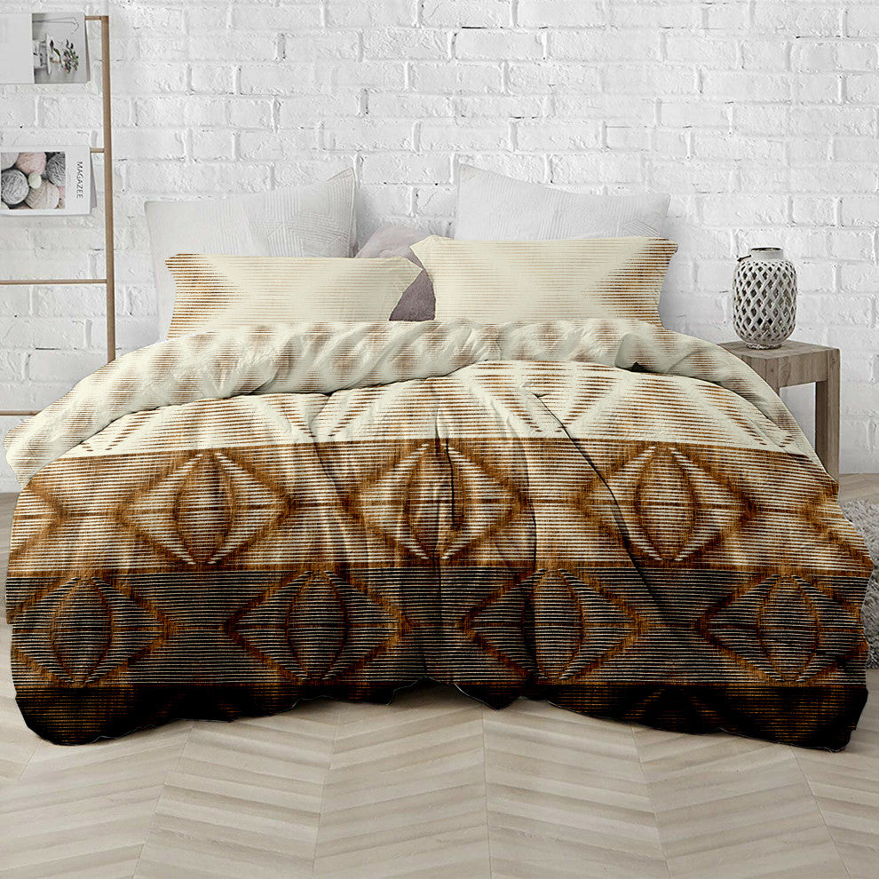 Delara GOTS Organic Cotton Aztec Reversible Print Duvet Cover Set, Queen(88"x92"