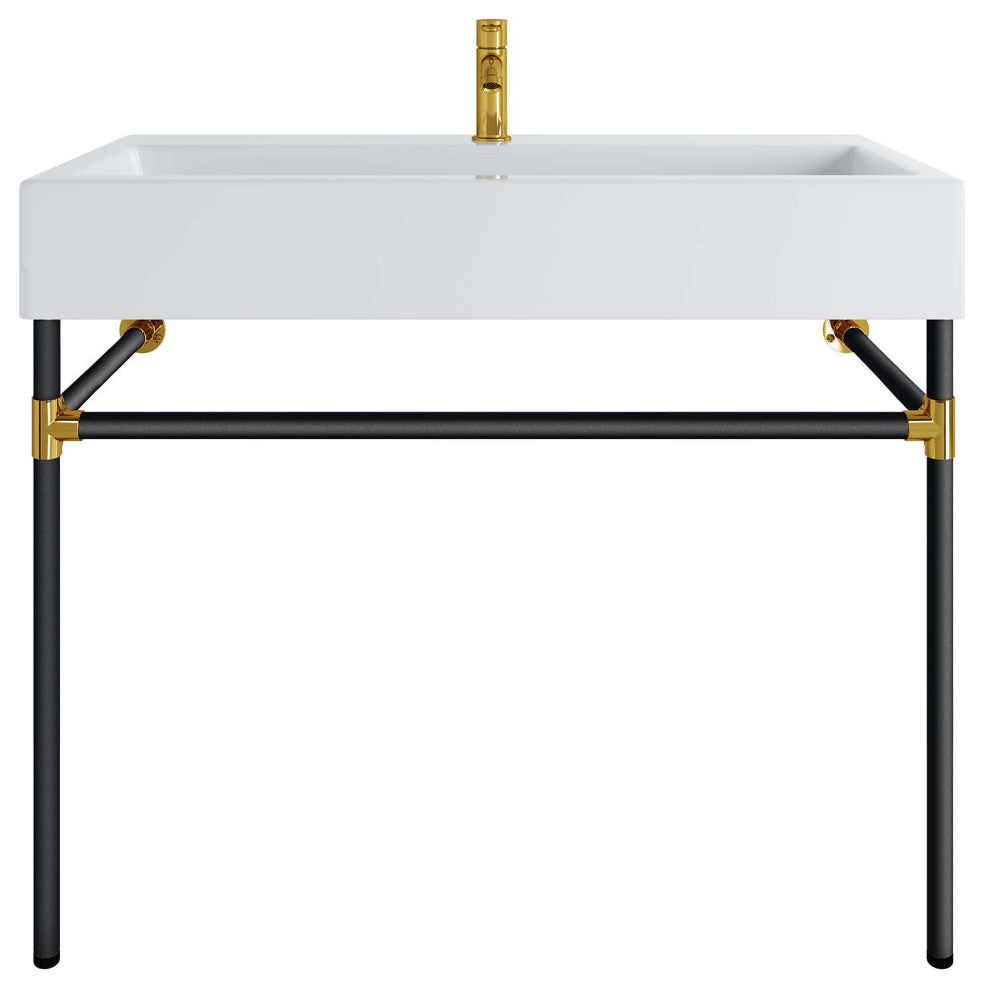Sink Vanity, Wall Mount, White Black, Ceramic, Stainless, Modern, Bathroom
