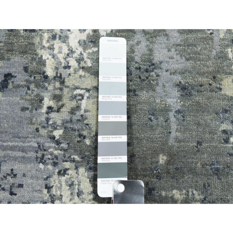 Charcoal Gray Wool and Silk Denser Weave Hand Knotted Square Rug, 8'0"x8'2"