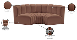 Arc Vegan Leather Upholstered 3-Pc. Inward Curved Modular Sectional, Cognac