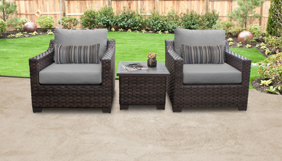 kathy ireland River Brook 3 Piece Wicker Patio Furniture Set Slate