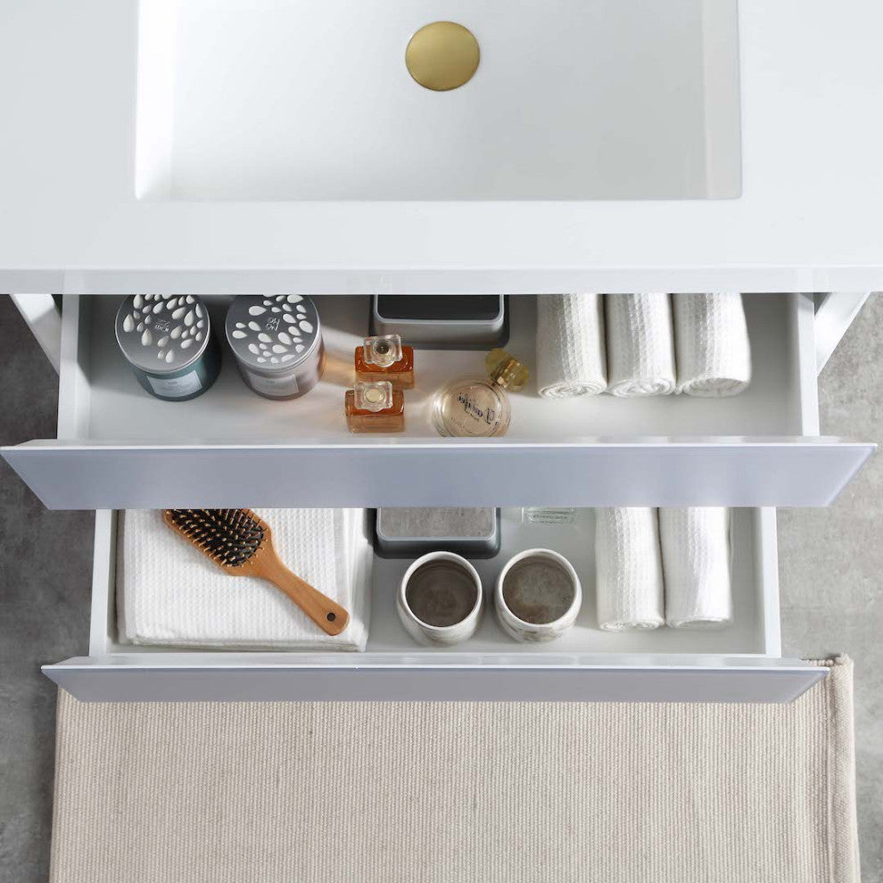 LED Lighted Bathroom Vanity With Ceramic Sink and Dimmed Light, Light Gray, 30"