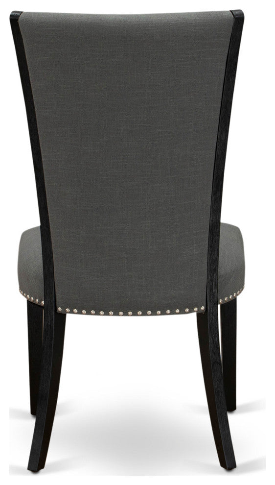 Set Of 2, Dining Room Chairs, Black Wooden Structure, Dark Gotham Grey Seat