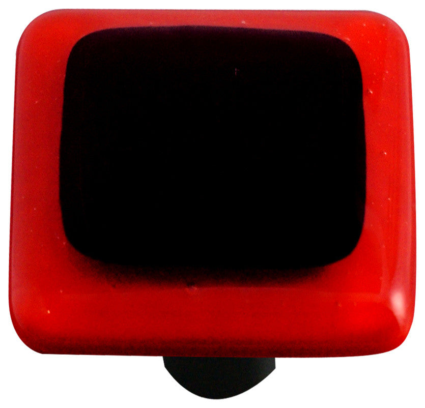 Art Glass Bordered Knob, Black Post, Brick Red Border Black