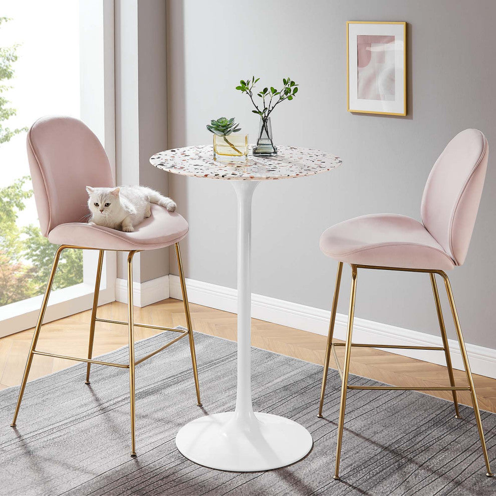 Lippa 28" Round Terrazzo Bar Table, White White