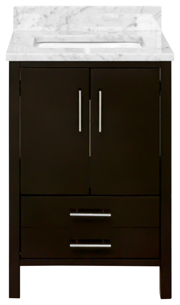 California 24" Bathroom Vanity, Chocolate, Carrara Marble