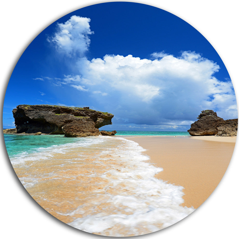 Emerald Green Of Okinawa, Sea And Shore Photo Round Metal Wall Art, 23"