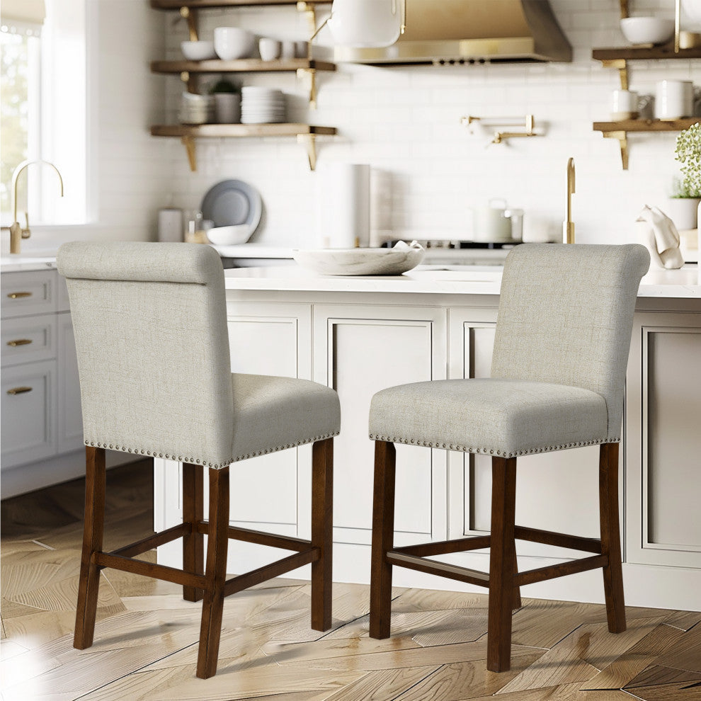 510 Design Aubrey Upholstered Counter Stool Set of 2, Natural