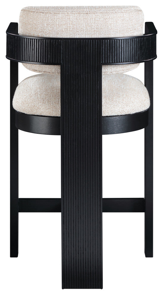 Sacha Upholstered Bar and Counter Stool, Beige, Linen Textured Fabric, Black
