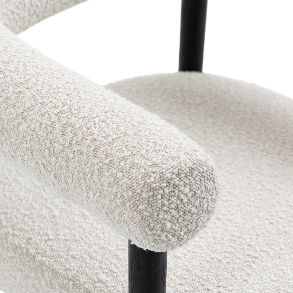 Hyatt Boucle Fabric Upholsetered Dining Chair, Cream, Black Finish