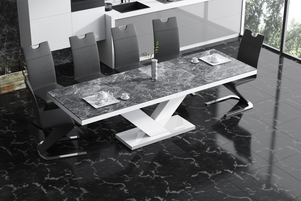 TORIA Dining Set, Dark Venatino/White/Black