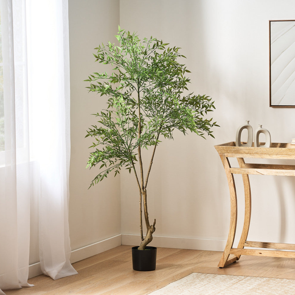 Hartshorn Artificial Heavenly Bamboo Nandina Tree, Green, 31.5wx31.5dx59.1h