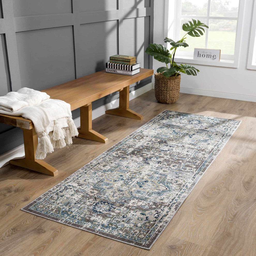 Hauteloom Cabacungan Gray & Blue Washable Area Rug, 5'3"x7' Rectangle