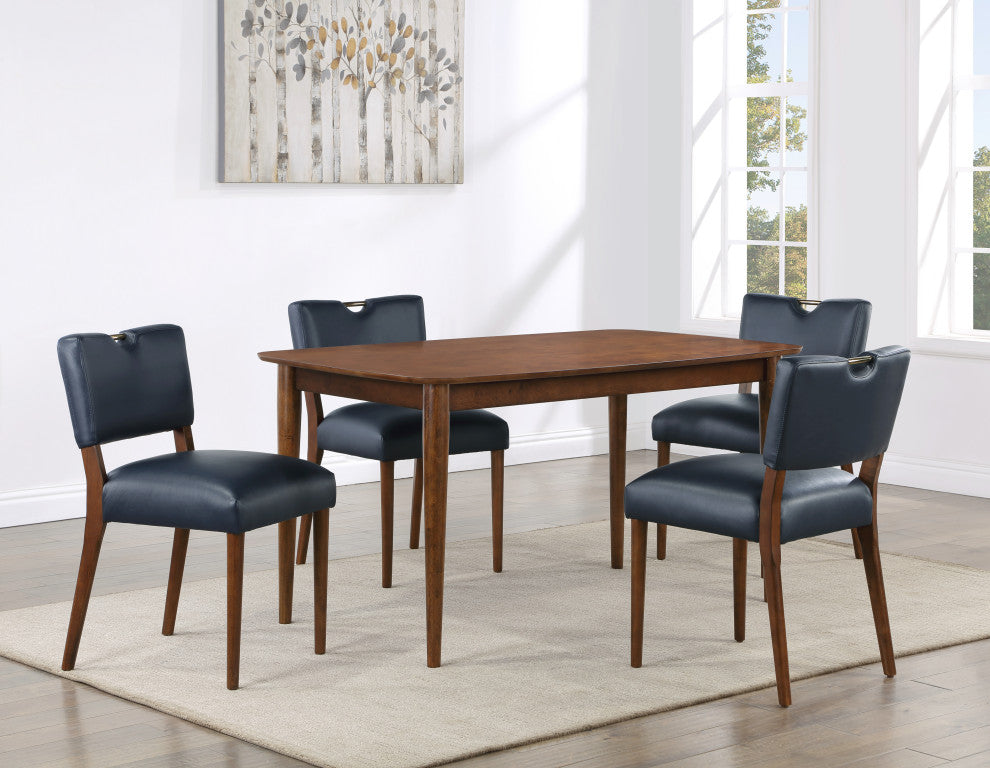 Bonito Faux Leather Dining Set, Walnut Finish, Midnight Blue, 5-Piece Set