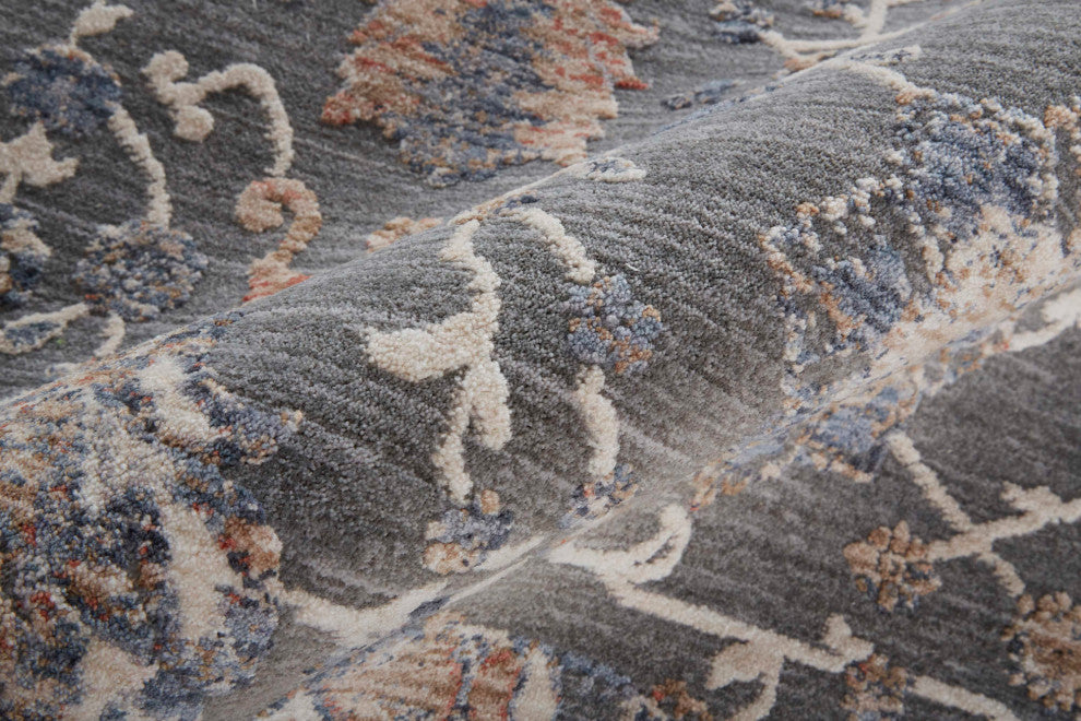 Weave & Wander Sybil Transitional Oriental Style Rug, Charcoal/Biscuit Tan, 9' X