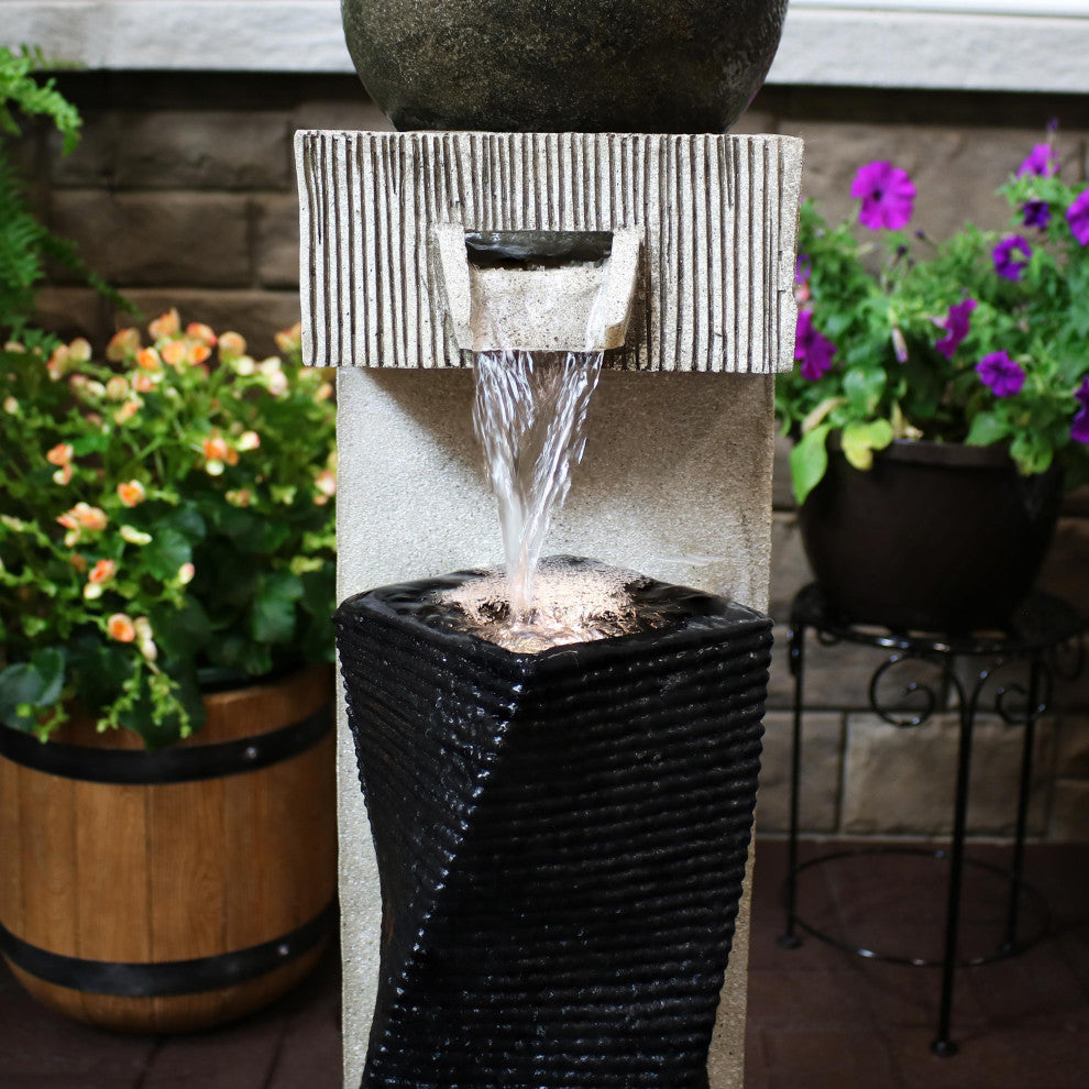 Sunnydaze Modern Vogue Outdoor Water Fountain 35" Garden Water Feature With LED