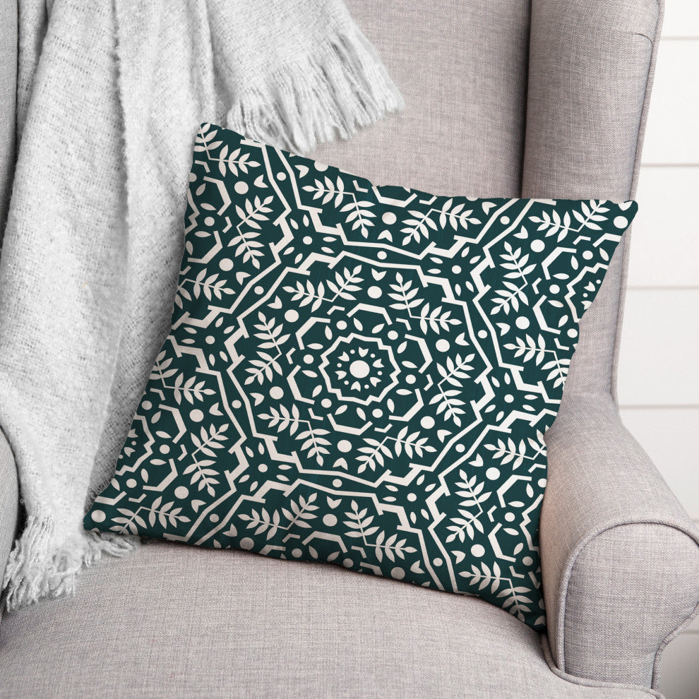 Folk Floral Teal 18x18 Spun Poly Pillow