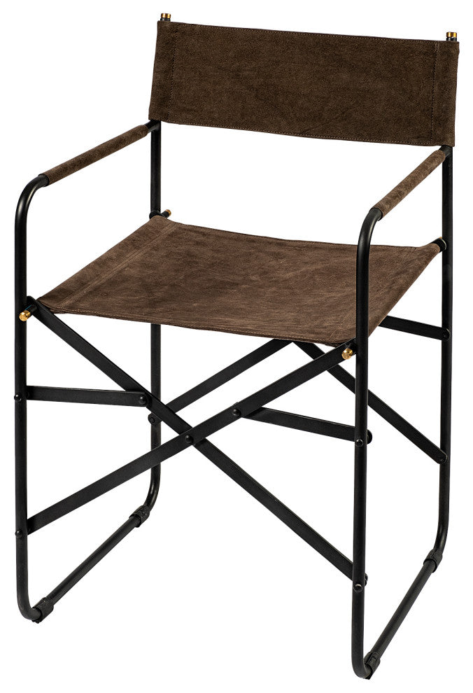 Direttore Brown-Gray Suede With Black Metal Folding Frame Dining Chair