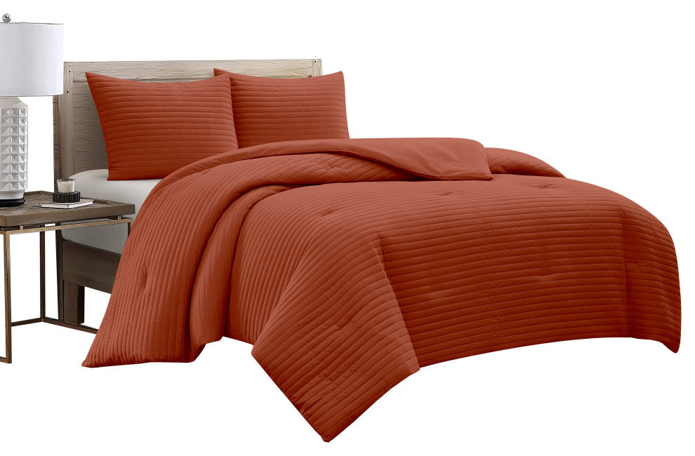 Felicia 3 Piece Comforter Set, Rust, King