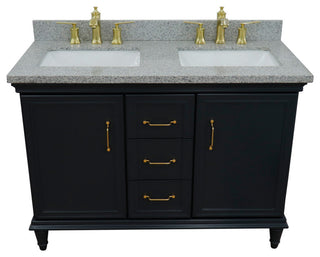 49" Double Vanity, Dark Gray Finish With Gray Granite And Rectangle Sink