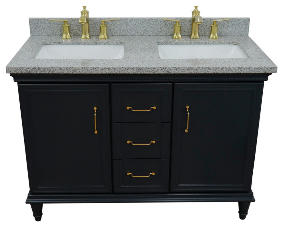 49" Double Vanity, Dark Gray Finish With Gray Granite And Rectangle Sink