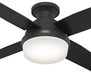 Hunter 44" Dempsey Matte Black Low Profile Ceiling Fan, LED Kit, Remote