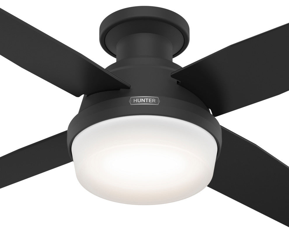 Hunter 44" Dempsey Matte Black Low Profile Ceiling Fan, LED Kit, Remote