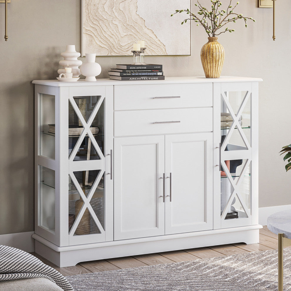 Ryland 47" Wood Storage Sideboard Buffet Cabinet Console Table, White