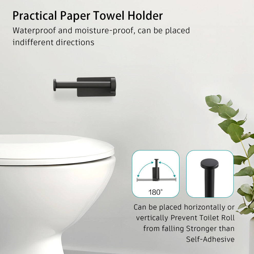 Wall Mounted Self-Adhesive Bathroom Toilet Paper Holder Roll Dispenser, Matte Black