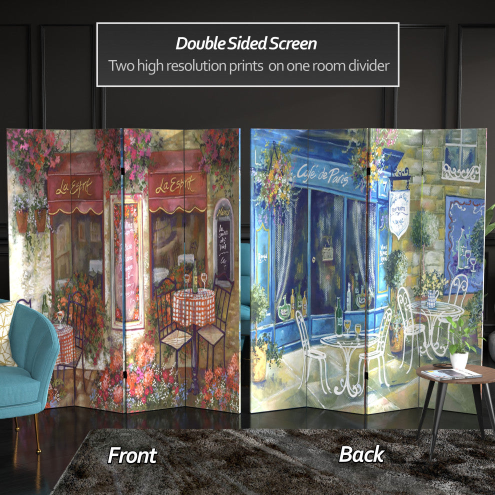 6'' Tall Double Sided Parisian Cafe Canvas Room Divider