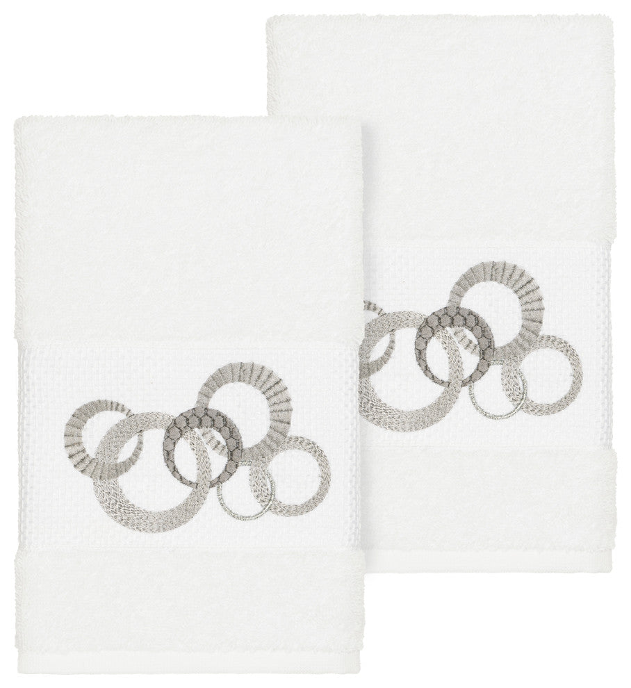 Linum Home Textiles Annabelle Embellished, White, Hand Towel, 2-Piece Set