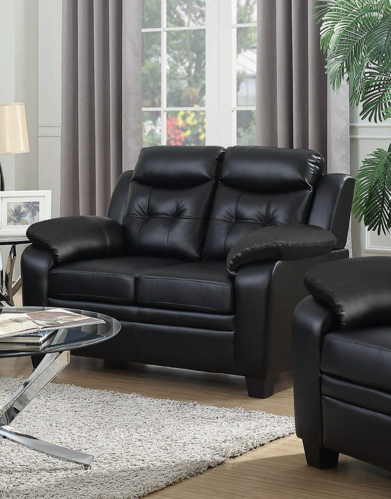 Faux Leather Tufted Loveseat, Black