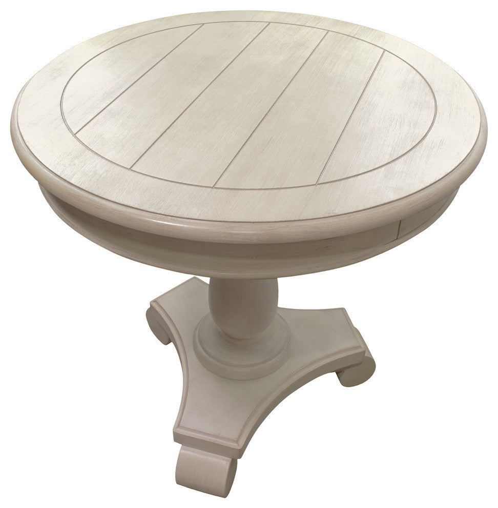 Transitional Antique Living Room Round End Table, Antique Beige