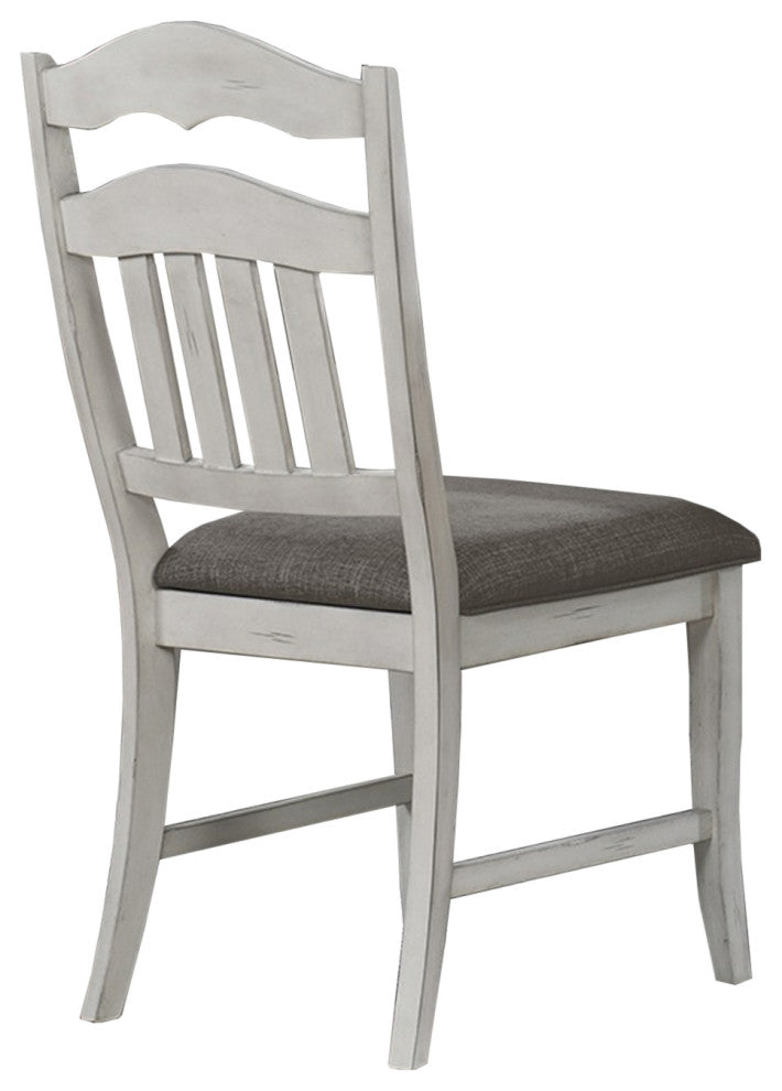 Set of 2 Dining Chairs With Slatted Back, Antique White