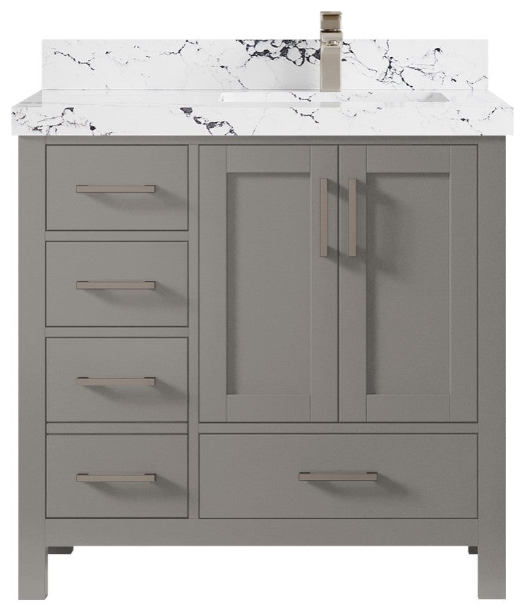 Malibu 36 Right Offset Bath Vanity in Elephant Skin Gray 2" Viola Night