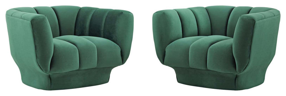Entertain Vertical Channel Tufted Performance Velvet Armchair Set of 2 - Green