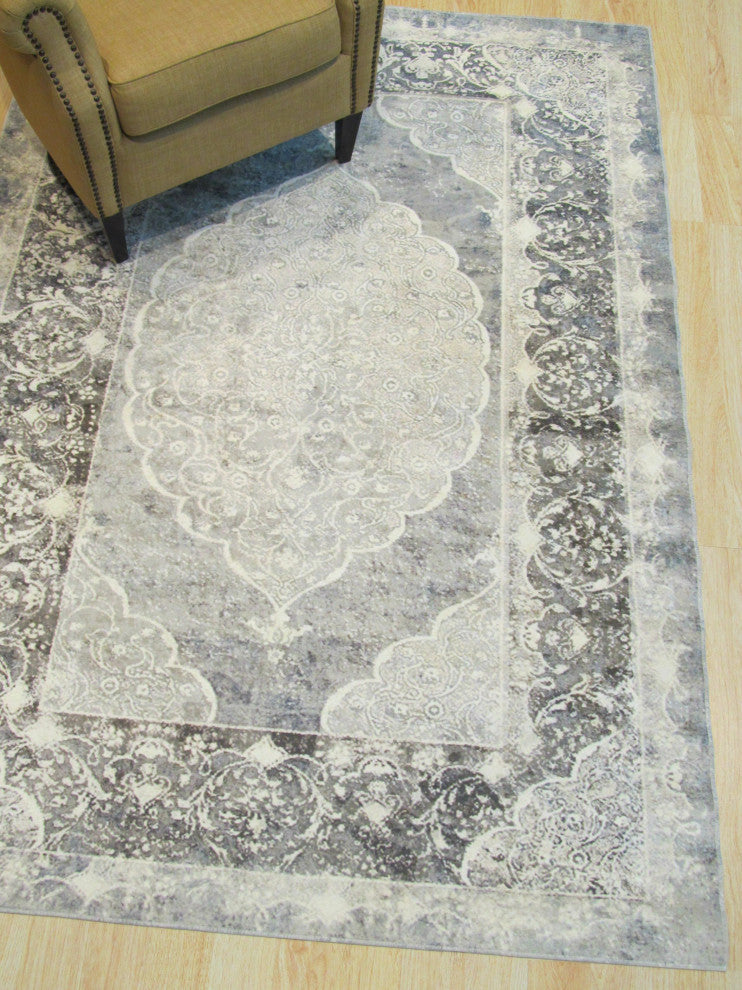 Gray Distressed Bohemian Moderno Medallion Rug, 5' 3 X 7' 6
