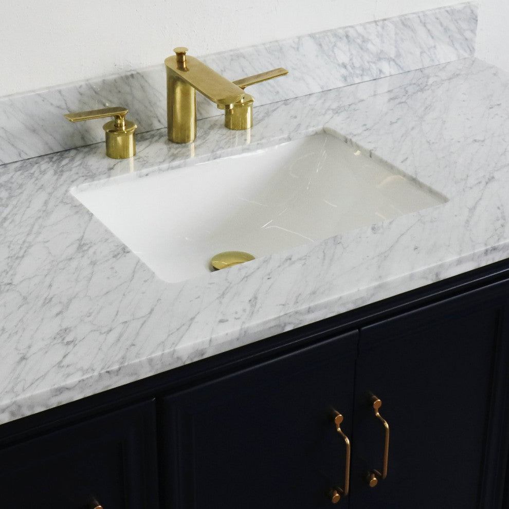49" Single Sink Vanity, Blue Finish With White Carrara Marble