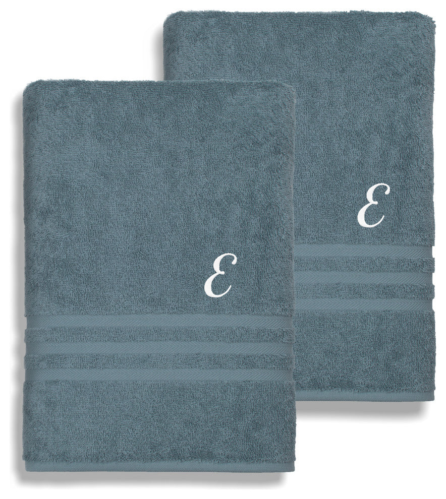Denzi Bath Towels With Monogrammed Letter, Set of 2, E