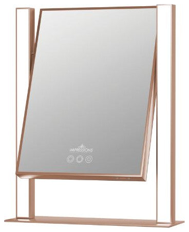 Nouveau Tri Tone LED Makeup Mirror with Geometric Frame, Rose Gold