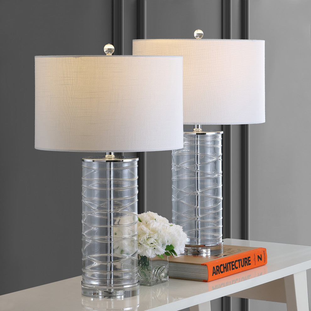 Cole 27.5" Fused Glass Cylinder LED Table Lamp, Set of 2, Clear
