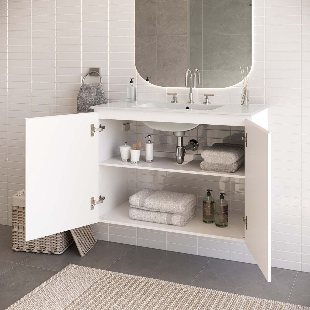 Bryn 36" Wall-Mount Bathroom Vanity, White White