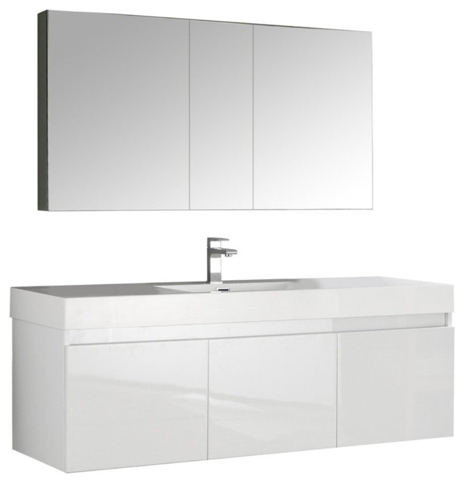 Mezzo 60" White Wall Hung Single Sink Modern Bathroom Vanity, FFT3071CH