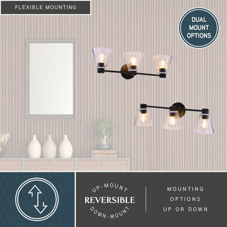 Dalton 25.5" 3-Light Matte Black Bathroom Vanity Fixture, Clear Glass Shade