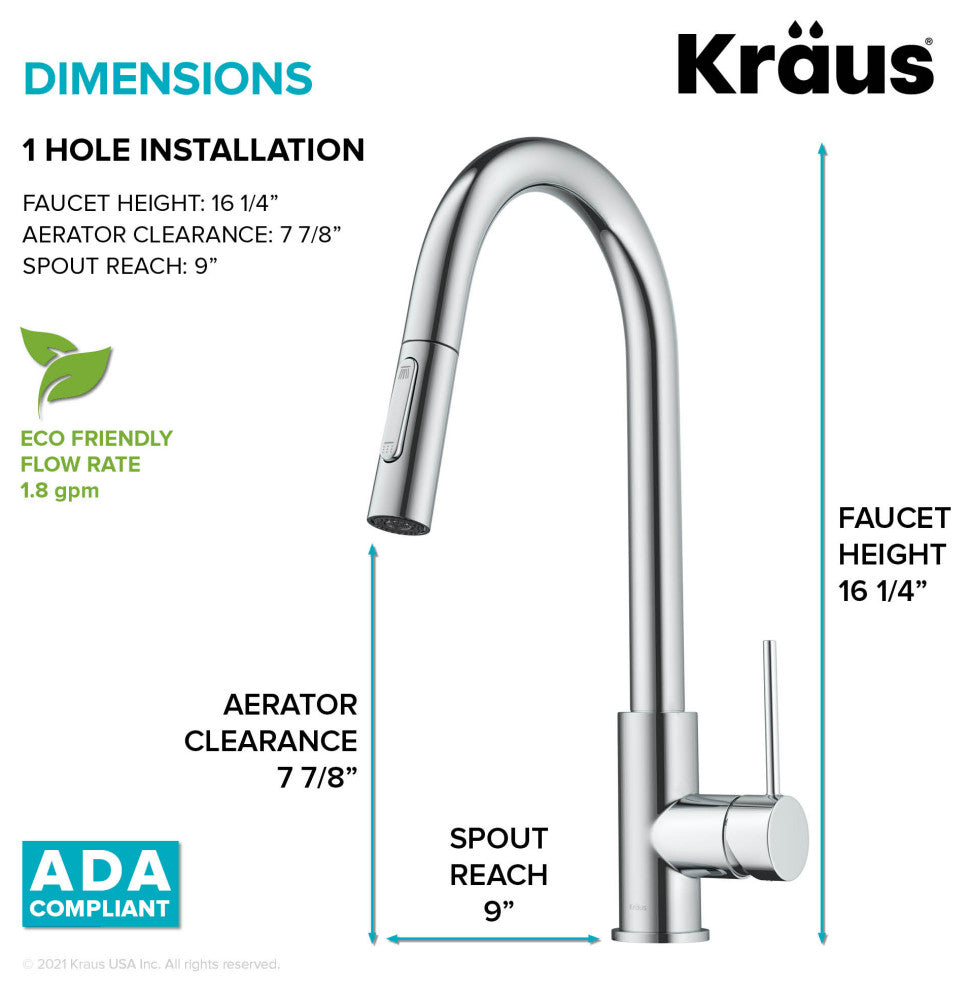 Oletto Pull-Down 1-Hole Kitchen Faucet, Chrome, Model Kpf-3104ch