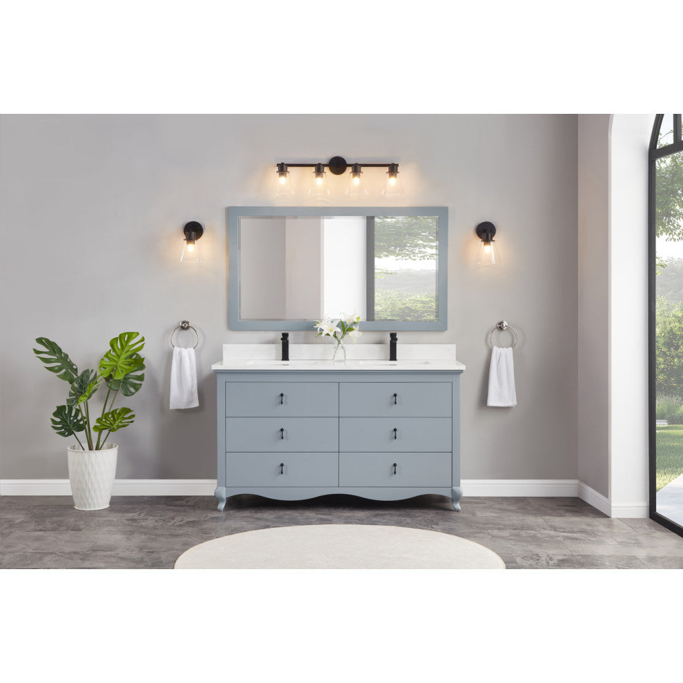 Legion Furniture WS2512 Series Bathroom Sink Vanity, Cadet, 60", Artificial Stone Top, Double Sink