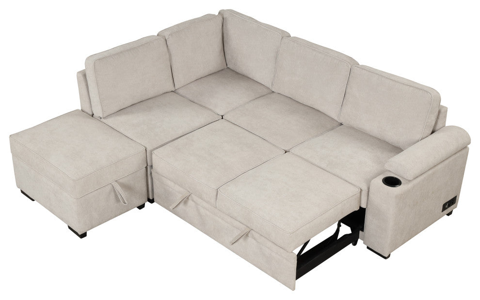 Gewnee 87.4" Sleeper Sofa Bed, 2, 1 Pull Out Sofa Bed L Shape Couch
